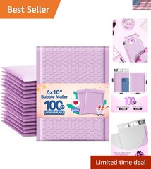 Durable Lavender Bubble Mailers 6×10 Inches – 100 Padded Self-Sealing Envelopes