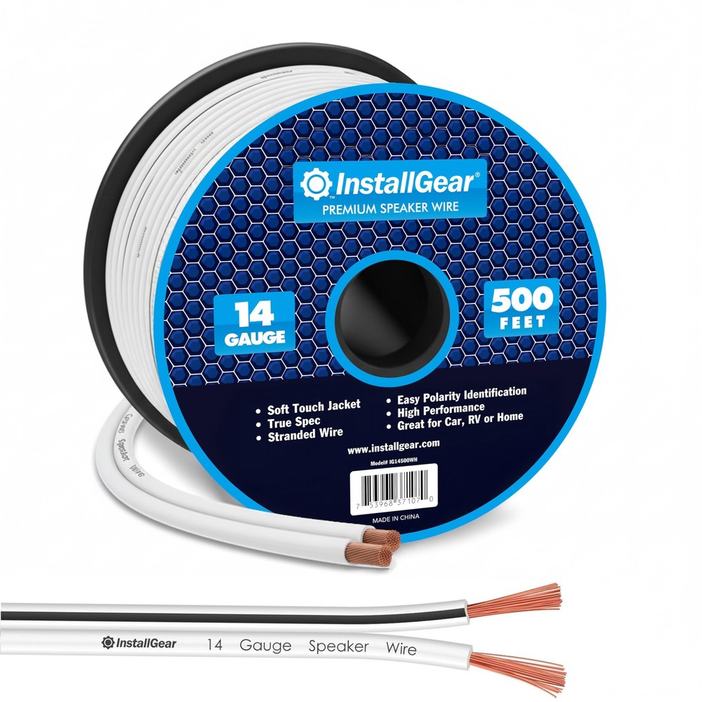 InstallGear 14 Gauge AWG Speaker Wire Cable – White (500ft) – Outdoor, Automo…