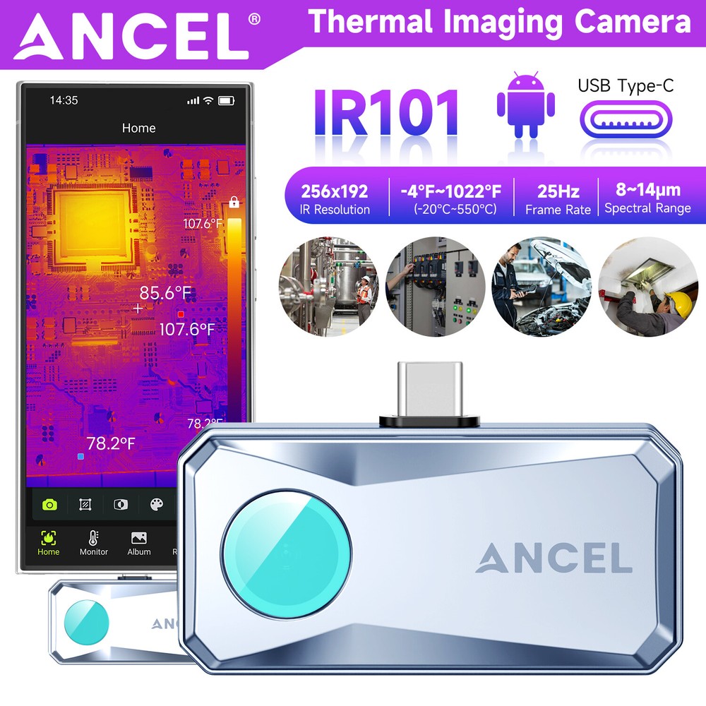 ANCEL IR101 256×192 Pixels Thermal Imaging Camera for Android USB Type-C 2024
