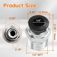 12 Pcs Push to Connect Fittings 1/4 Inch Tube OD x 1/4 Inch NPT Thread, Male Str