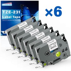 12mm 1/2 Inch x 8m Laminated Label Tape Black On White Fits TZE231 6 PCS