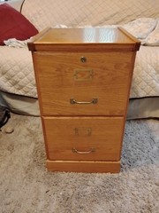 Vintage Wood Filing File Cabinet Industrial Mission Style Oak 2 Drawer Brass K35