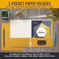 Better Office Products Two Pocket Portfolio Folders, Letter Size, Dark Yellow