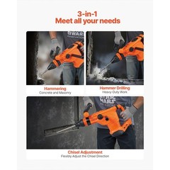 SDS-Max 2-Inch Corded Rotary Hammer Drill Kit 1600W 175-350RPM 3 Functions