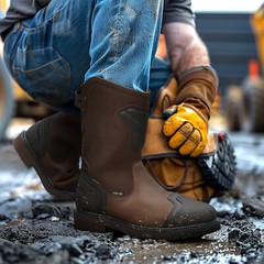 NINGO Men Steel Toe Waterproof Work Boots Square Toe Industrial Motorcycle Boots