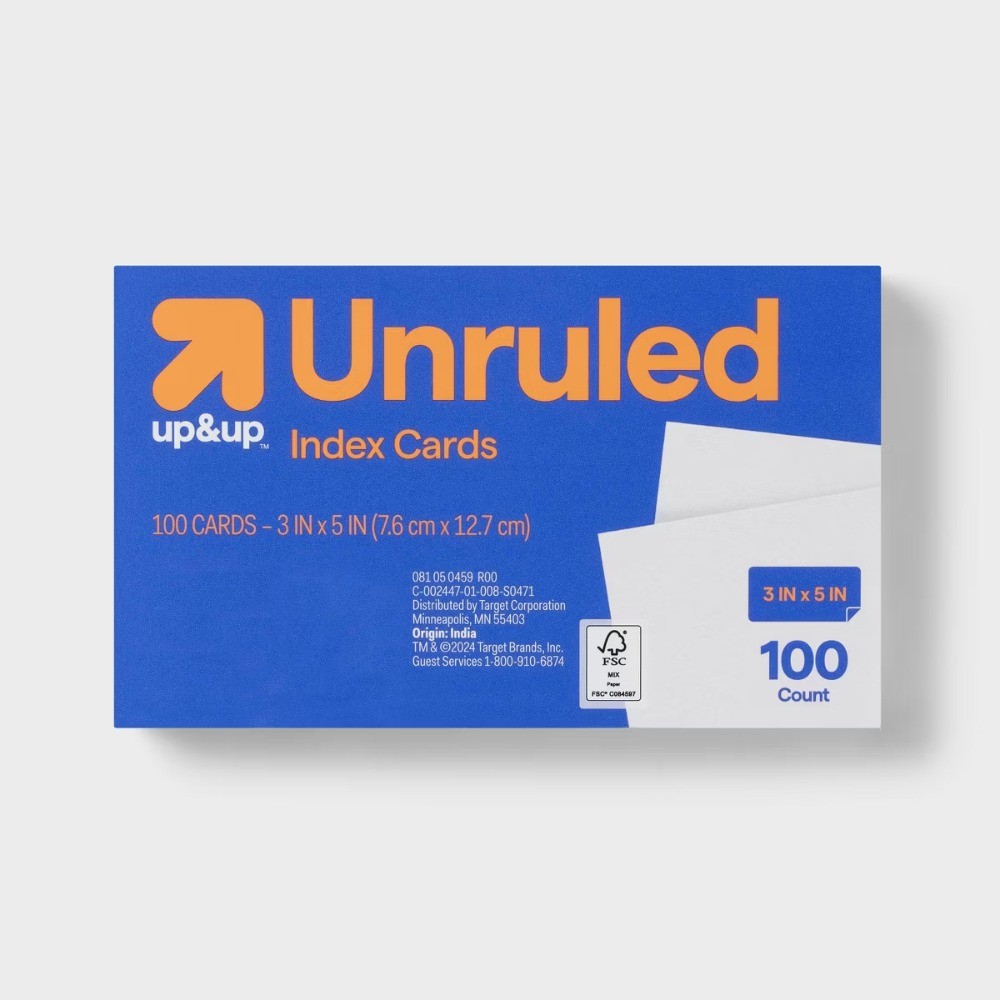 100ct 3″ x 5″ Unruled Index Cards White