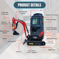 TYPHON Terror XVIII Prestige Mini Excavator 2 Ton AC Cabin DIgger Kubota D902