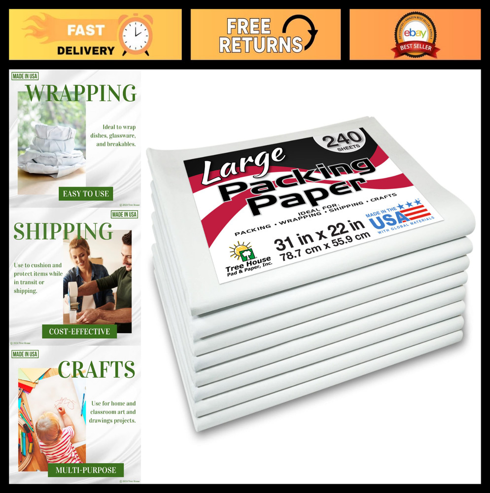 240 Large Newsprint Packing Paper Sheets – 31″x22″ for Moving, Shipping & Dishes