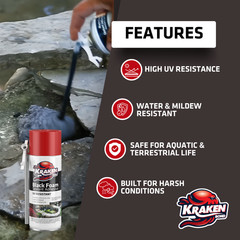 Kraken Bond Black Foam Sealant – Waterfall & Landscape, 12oz 2 Pack – Straw Use