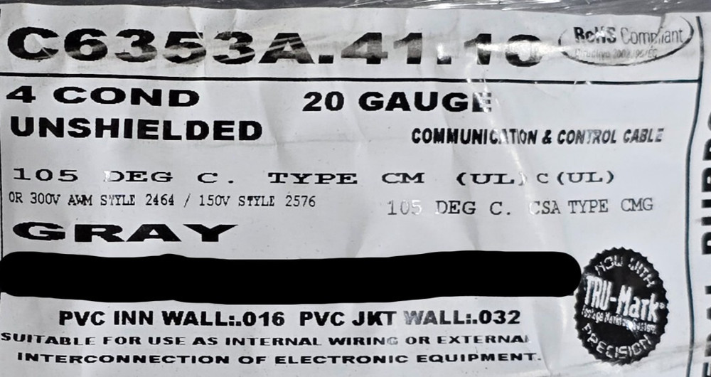 Carol C6353A 20/4C Tinned Copper Control/Communication Cable EIA RS-232 /50ft