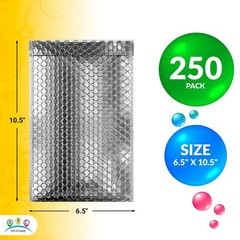 250 Metallic Bubble Mailers 6.5×10.5 DVD Size Silver Padded Envelopes