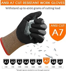 3 Pairs A7 Cut Resistant Work Gloves,Nitrile Coated Touchscreen Cutting Glove