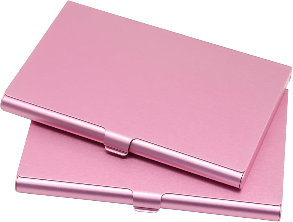 Litoexpe 2 Pcs Pink Business Card Holder, Aluminum Alloy Business Card Case Flip