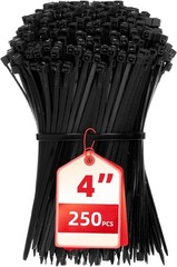 Multi-Purpose Zip Ties 250 Strong 4 Inch Black Nylon Secure Cable Management