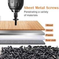 180pcs #8 Self Tapping Screws for Metal, Sheet Metal Screws, 410 Stainless Steel