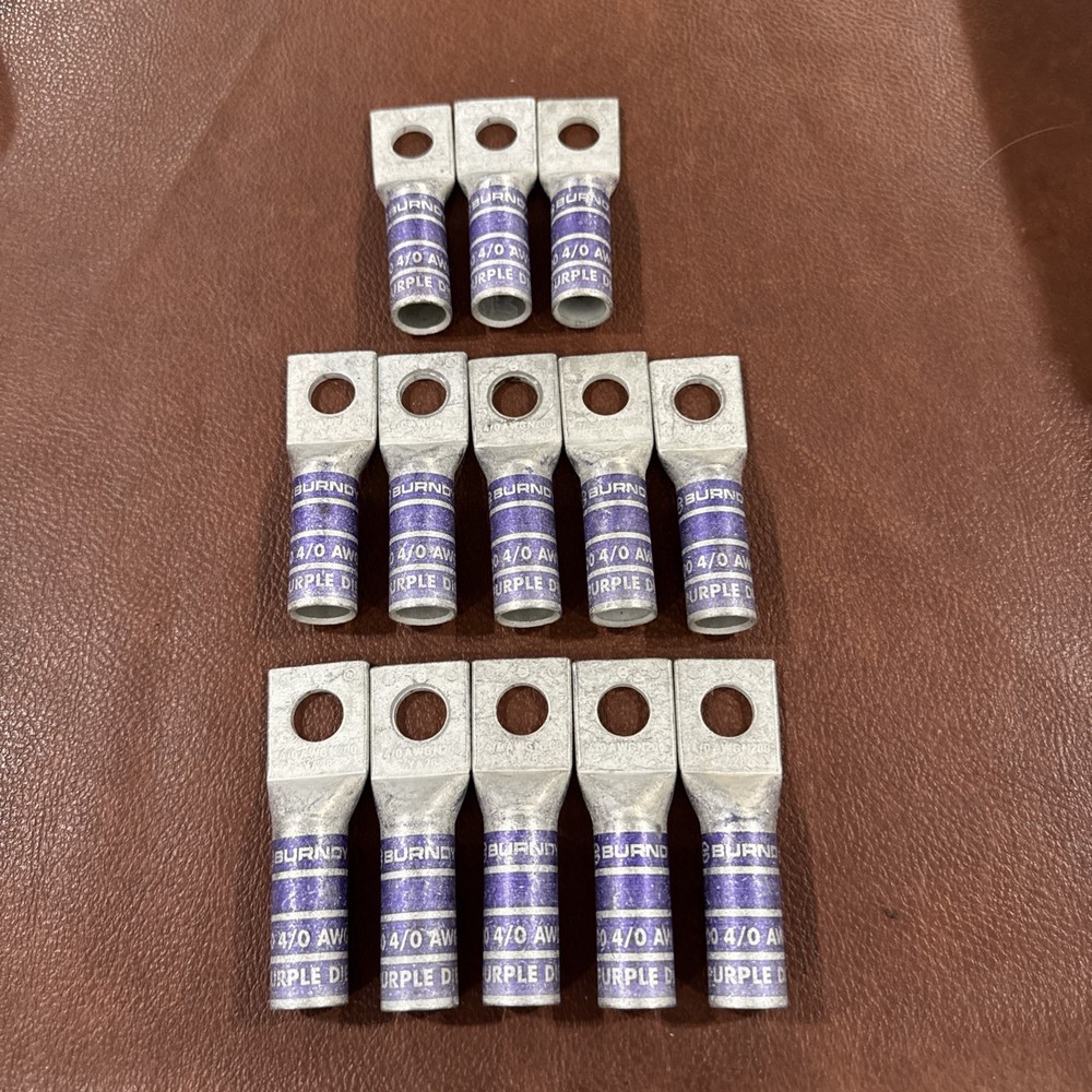 Lot of 13 Burndy YA28: One-Hole Compression Lug, N200 4/0 AWG CU, Purple Die 15