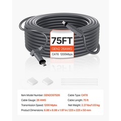 Starlink Gen 2 Cable 75 FT Extension Cable for Standard Generation 2 1200 Mps