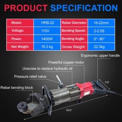 1400W Electric Rebar Bender 7/8″ Hydraulic Rebar Bending Machine,2-2.5s Fast