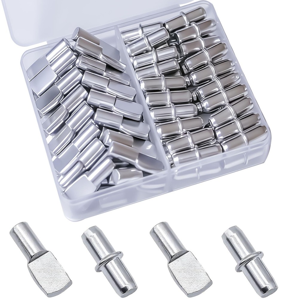 76 Pcs Shelf Pins Kit, 5mm Pegs Pins, 2 Styles Nickel 5mm, silvery