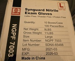 Synguard Nitrile Exam Gloves, 10 Boxes/Case, 100 Pieces/box, latex, Powder Free.