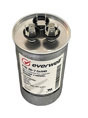 80+7.5µf x 440 VAC MULTI-PURPOSE RUN CAPACITOR, 50/60Hz ROUND TYPE