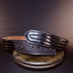 Don Hume Duty Belt Size 32″ Black High Gloss Quad Stitched Leather B120 2.25″