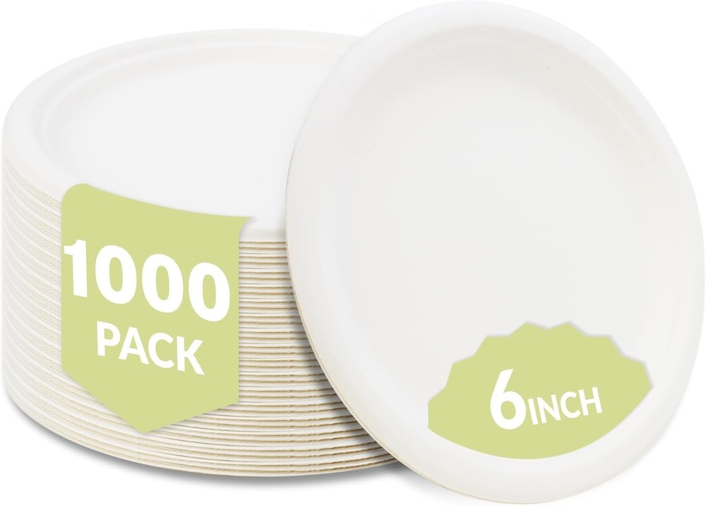 Klex 6″ Compostable Plates 1000 Pack Sugarcane Bagasse Round