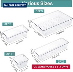 WOWBOX 25 PCS Clear Plastic Drawer Organizer Set, 4 Sizes Desk Drawer Divider Or