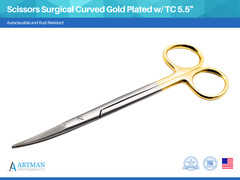 Scissors Surgical 5.5″ Curved Gold Plated Handle Tungsten Carbide ARTMAN