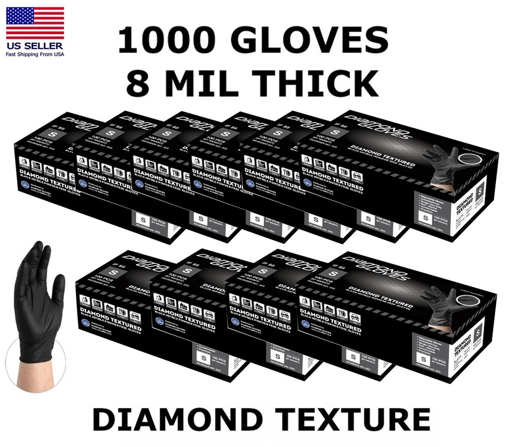 8 Mil Black Heavy Duty Thick Nitrile Industrial Gloves Case 1000 PC New S M L XL
