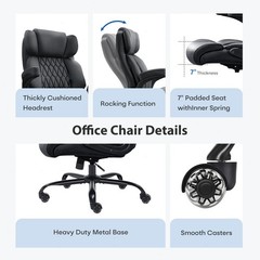 Heavy Duty Big and Tall Office Chair 500LBS Rubber Wheels for Home Office Black