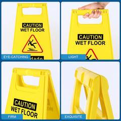 Caution Wet Floor Sign,17.5″ Height,Bright Yellow Double-Sided Folding A-Shaped
