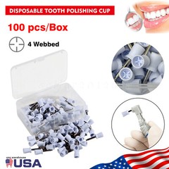 100 Pcs Polishing Cups Dental Rubber Prophy Tooth Polisher Brushes Kit white
