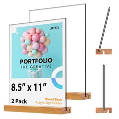 Acrylic Sign Holder with Wood Base, 8.5×11 Inch, Vertical, 2 Pack