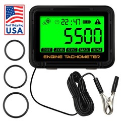 Digital Tachometer Hour Meter Waterproof IP68 RPM Alert 0-18000 LCD Backlight