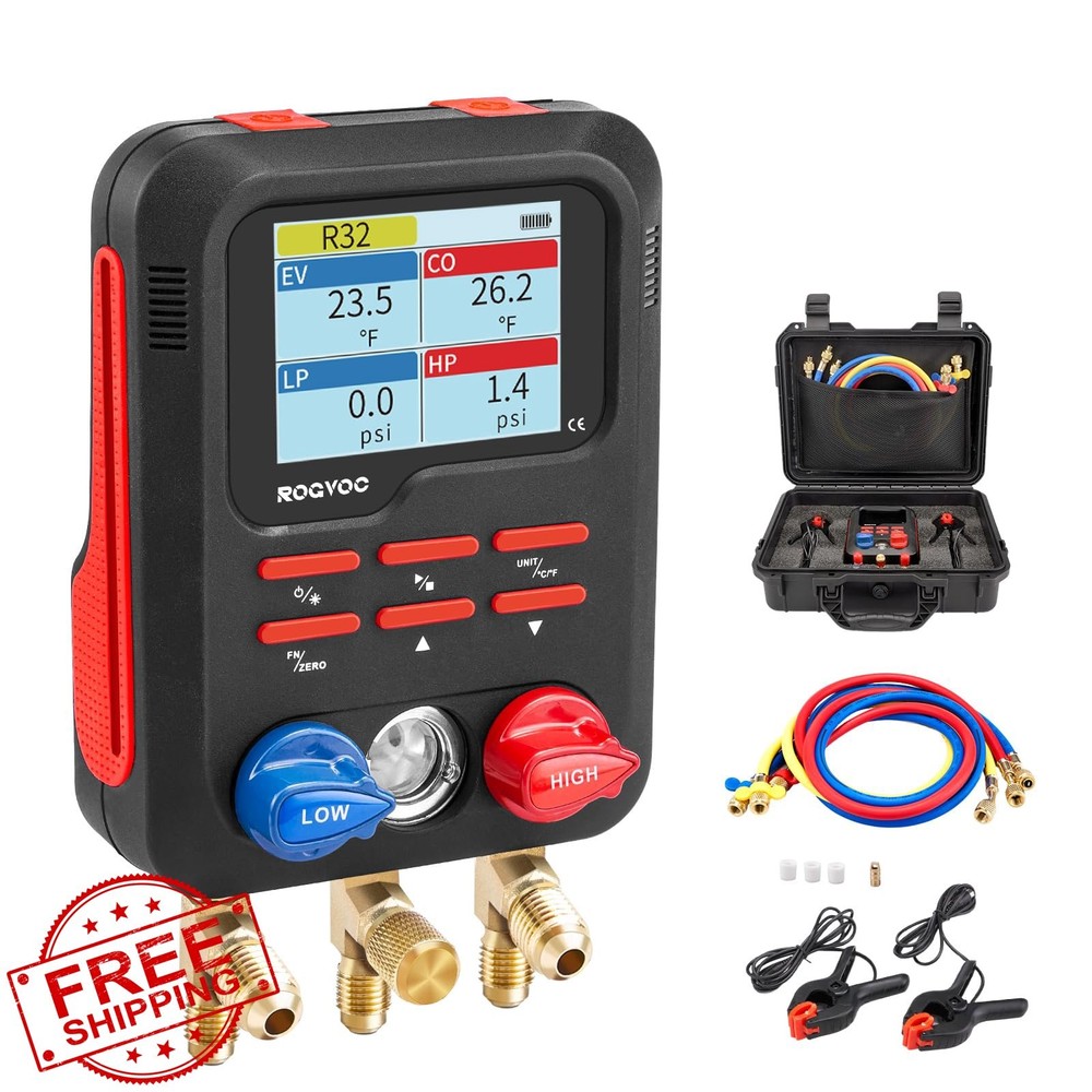 Rogvoc Digital AC Gauges RMG4DB-BK Refrigerant Kit