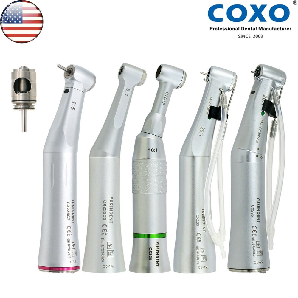 US COXO Dental 6:1 10:1 20:1 Low Speed Handpiece Fiber Optic Contra Angle