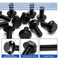 50PCS M6-1.0 X 20Mm Metric Flange Hex Head Bolts,Hex Drive Screws 10.9 Black Zin