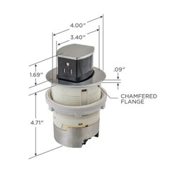 HUBBELL 15A Kitchen Counter Receptacle, Surface Mount, Pop Up, RCT200WH, WHITE