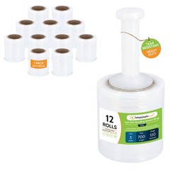12 Rolls 5″ x 700 ft Clear Hand Wrap Stretch Shrink Film With Handle 120 Ga