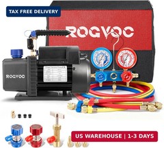 3.5 CFM AC Vacuum Pump and Manifold Gauge Set, 110V 1/4 HP Single Stage Rotary V