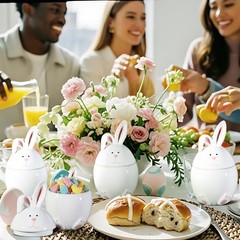 Gandeer Easter Bunny Ceramic about 20 x 15 cm/ 7.8 x 5.9 inches, white, pink