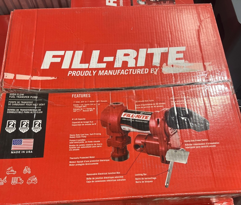 Fill-Rite FR1220HDSQ 12V 15 GPM Pump 1” Inlet 3/4” Outlet + Hose + Nozzle NEW