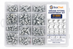 Grease Fitting Assortment Kit 245pcs 12 Sizes SAE Metric Zerk Fittings Steel