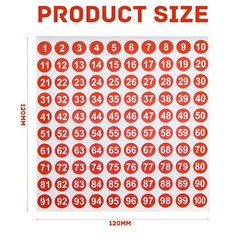25 Sheets 1 to 100 Round Number Stickers – 0.4 Inch Self Adhesive Number Labels