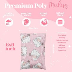 100 PCS 10×13 Inch Christmas Holiday Poly Mailer Pink Santa Shipping Bags