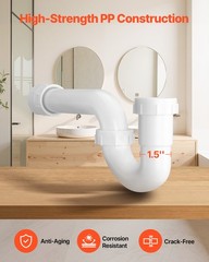 VEVOR P-Trap White Plastic P-Trap 1-1/2 in Kitchen Bathroom Sink Drain Plumbing