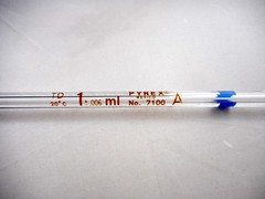 PYREX Glass Class A 1mL ±0.006 Bulb Reusable Volumetric Pipette Pipet 7100-1