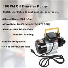 110V AC 16GPM Diesel Oil Fuel Transfer Pump Kit Electric Self-Priming w/ Nozzle