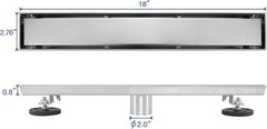 18 Inch Linear Shower Drain with 2-in-1 Tile Insert Cover Brushed 304 SS